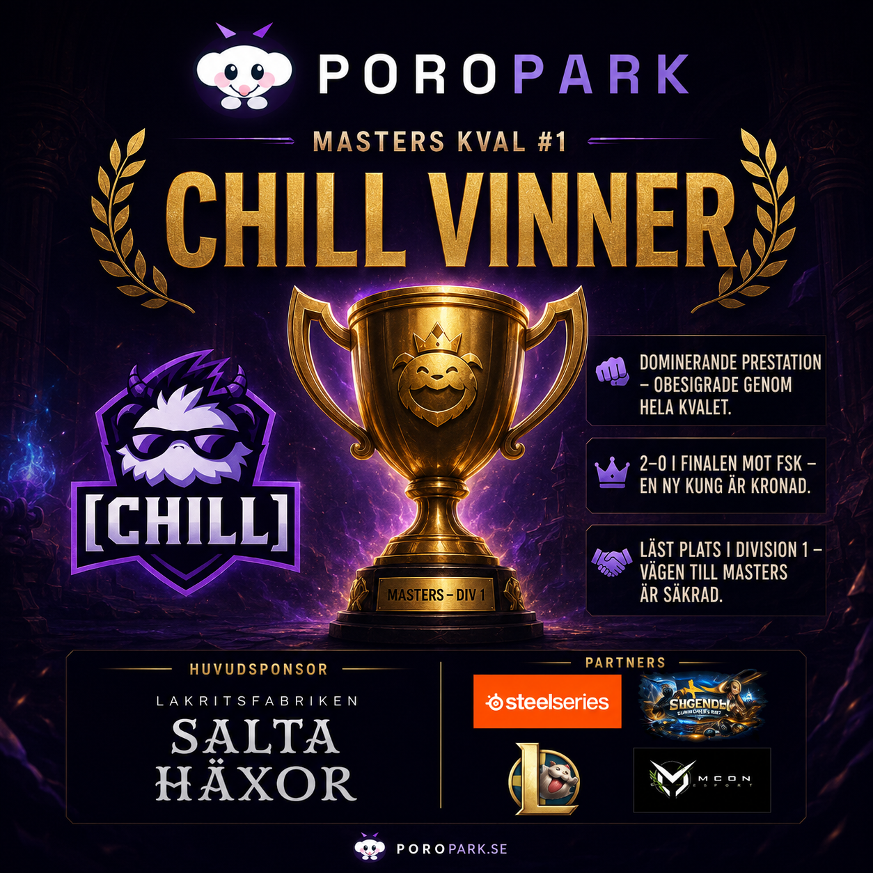 PoroPark Masters Kval #1 — CHILL vinner